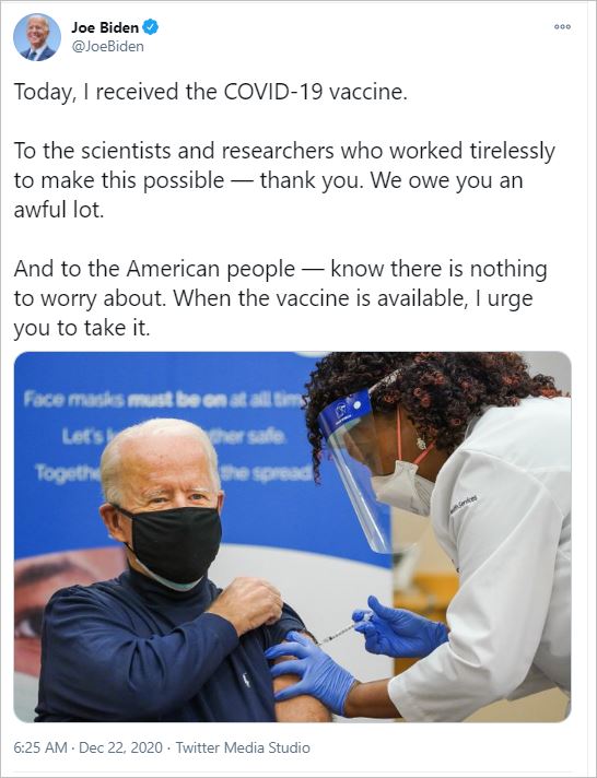 Joe Biden receives Covid-19 vaccine jab publicly