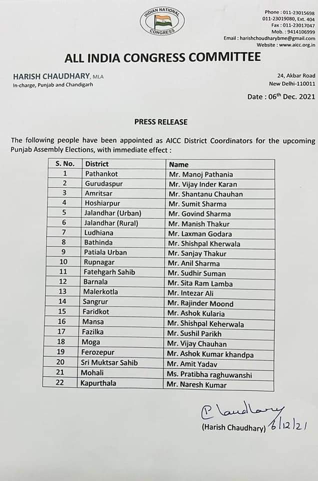 Congress high command issued Notification