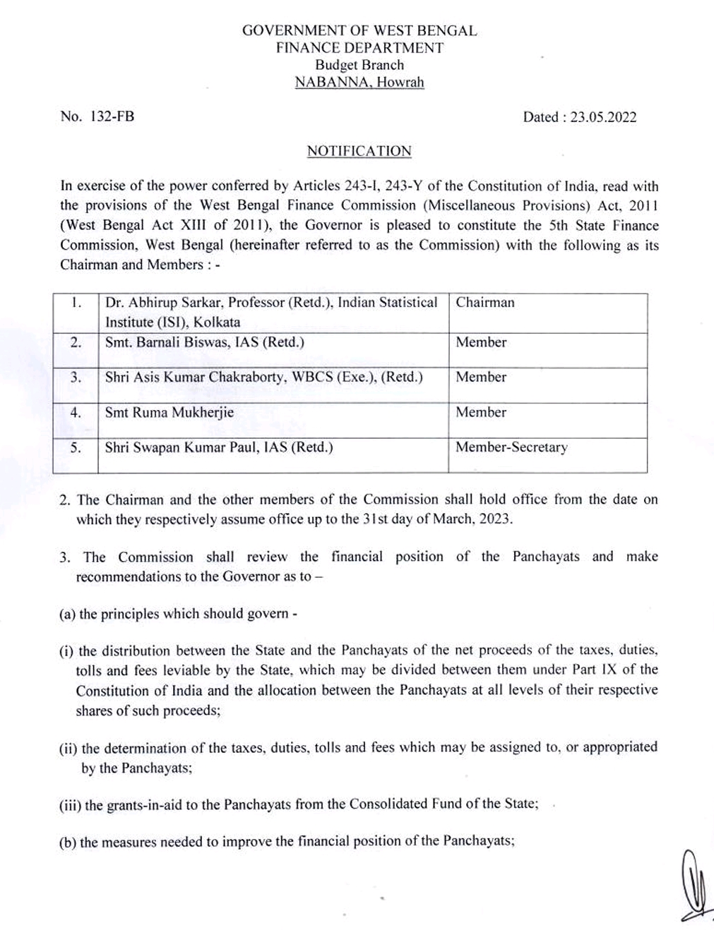 Bengal govt issues notice of constituting 5th state finance commission