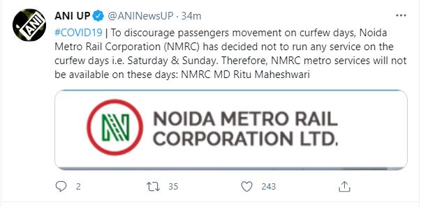 noida metro will not provide any service in weekends