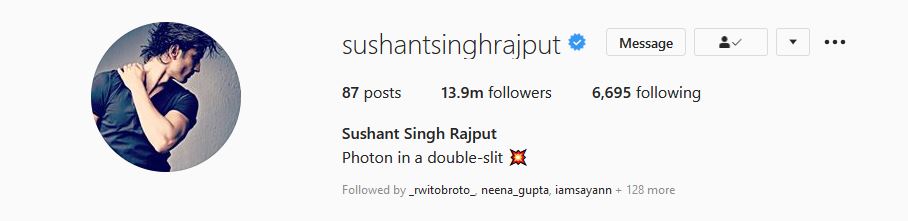 Sushant Singh Rajpuit Instagram follower