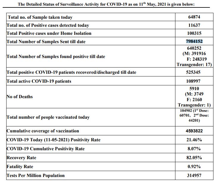 11637 new corona positive cases reported