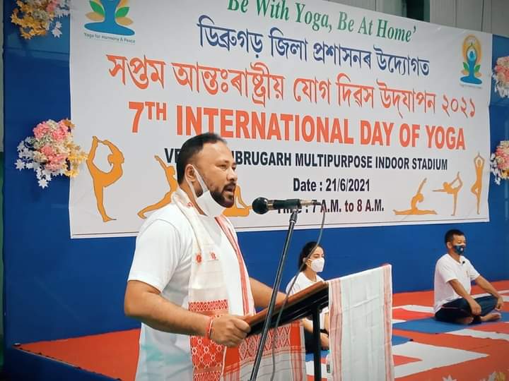 Minister Atul Bora and Bimal Bora busy in yoga in Dibrugarh