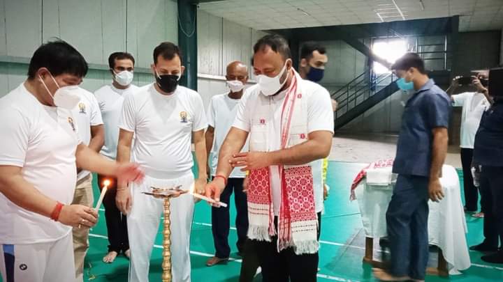 Minister Atul Bora and Bimal Bora busy in yoga in Dibrugarh