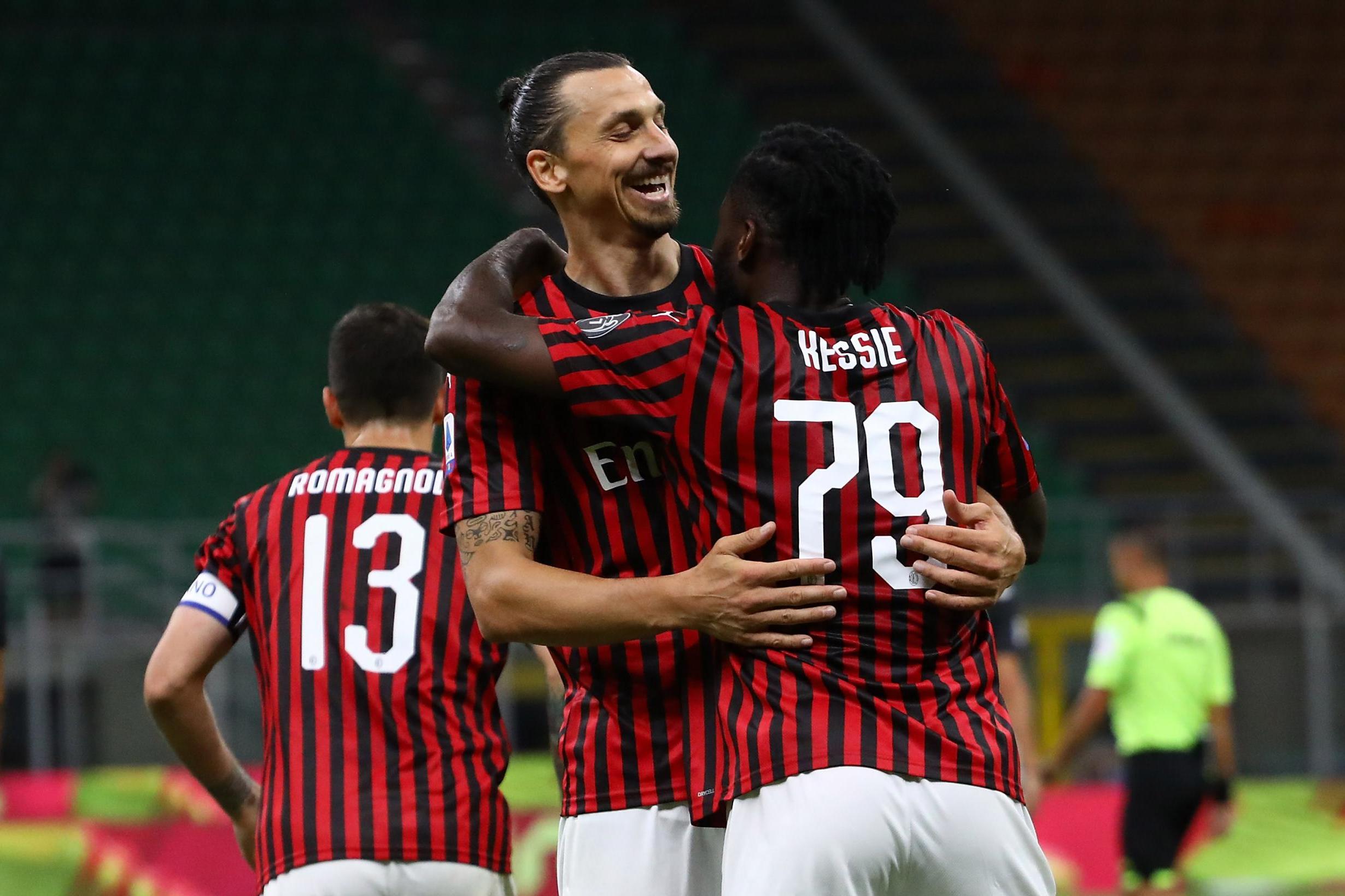 Zlatan Ibrahimovic celebrates after scoring a goal.