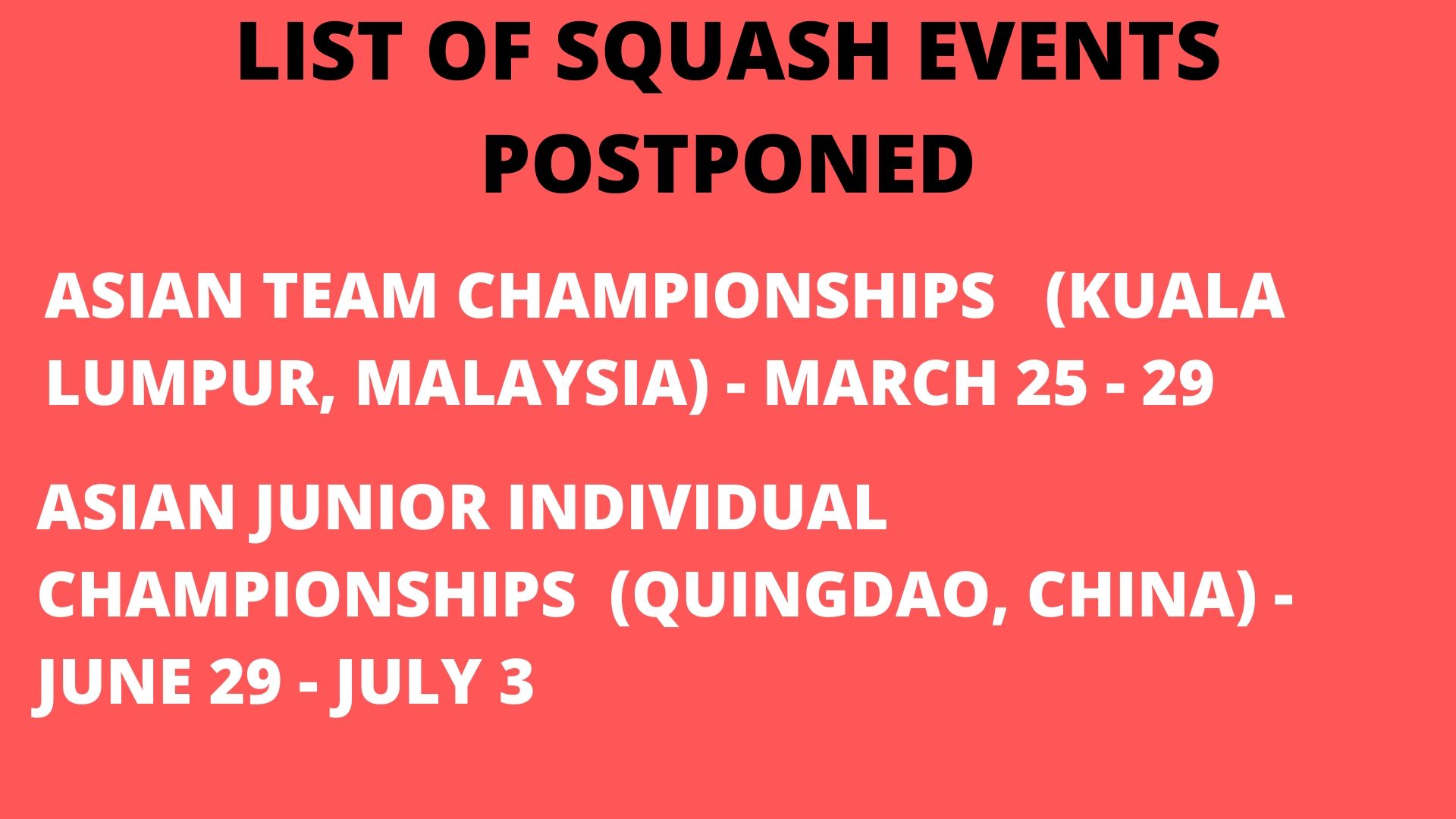 List of Squash events postponed due to coronavirus