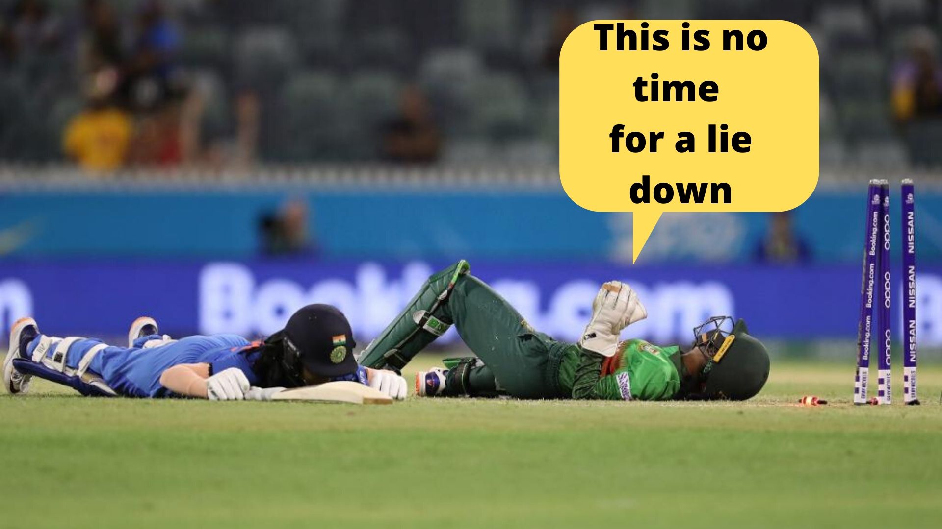 Deepti Sharma and Bangladesh wicket-keeper Nigar Sultana fell down