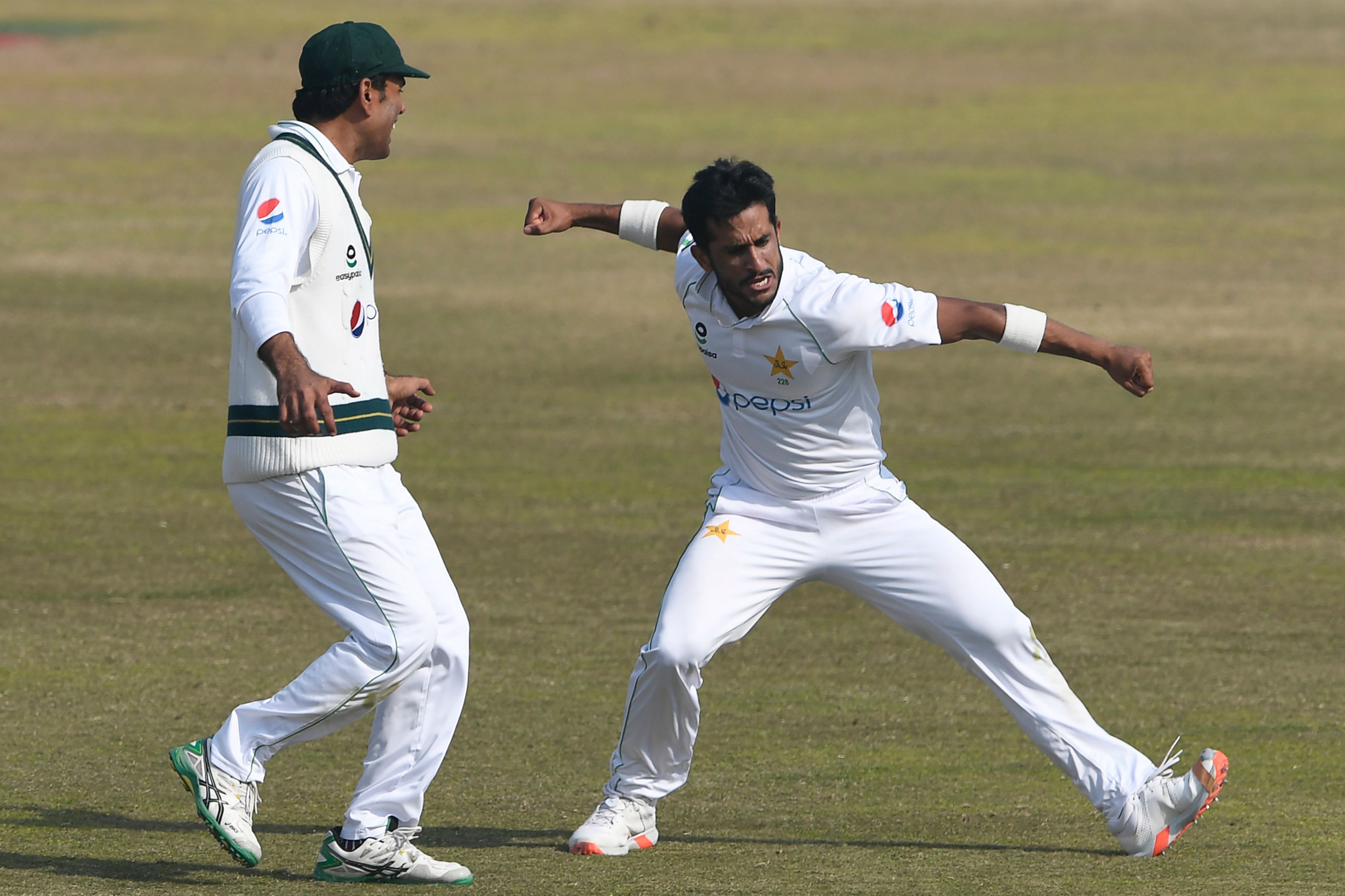 Hasan Ali celebrates after picking up five wickets against South Africa.