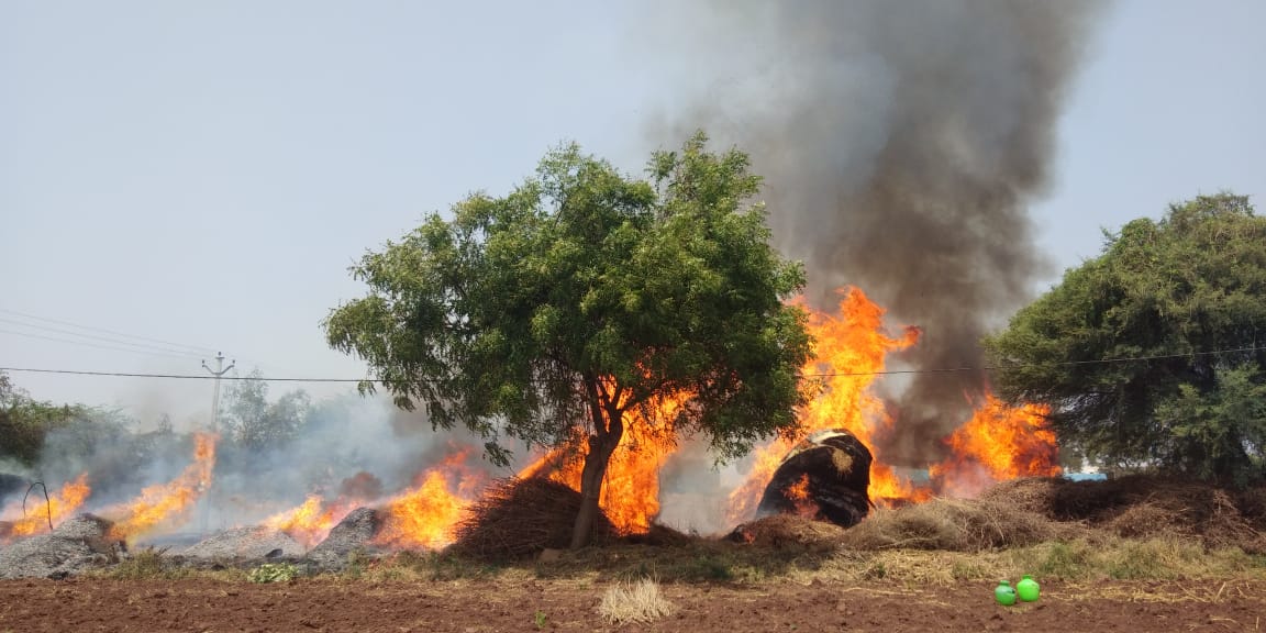 ప్రమాదవశాత్తు మూడు గడ్డివాములు దగ్దం