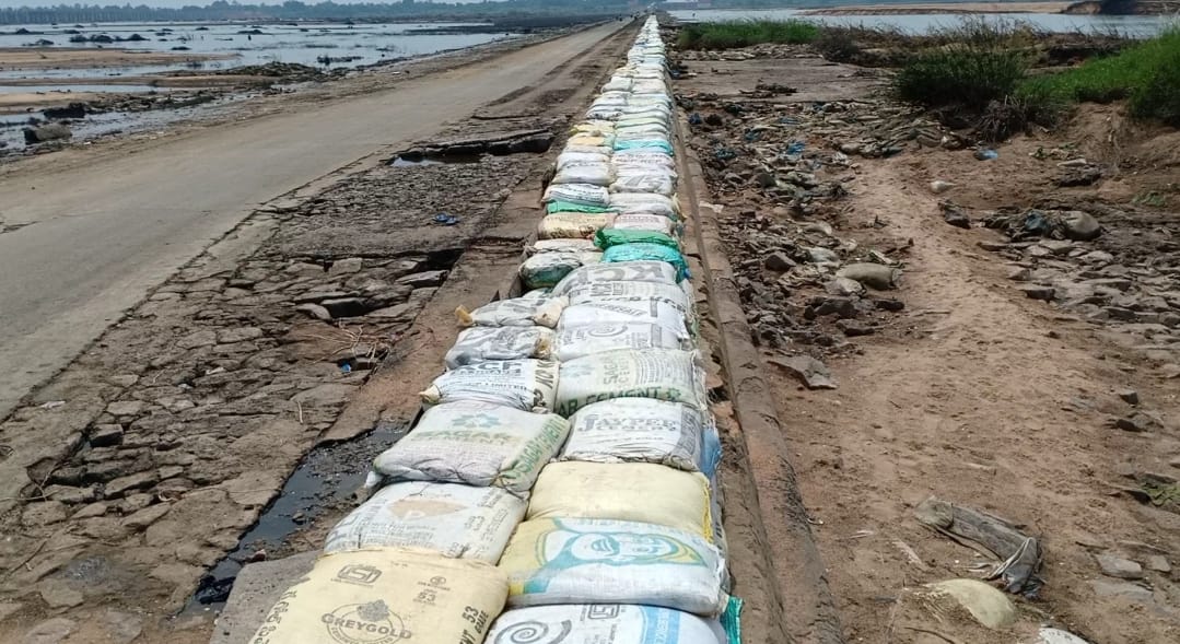 sand bags at somashila reservoir