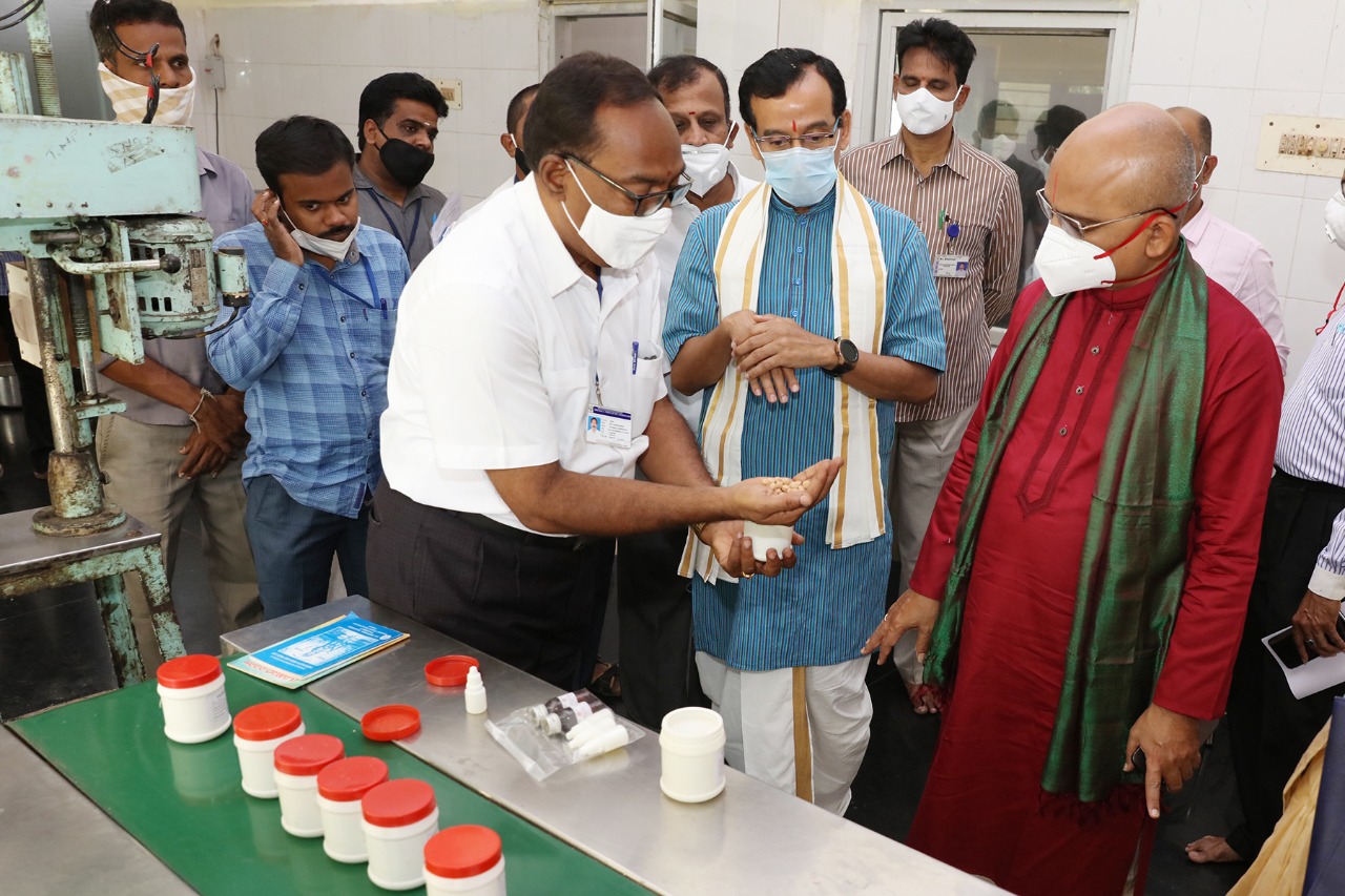 ttd EO jawahar reddy examined SV Ayurvedic Pharmacy