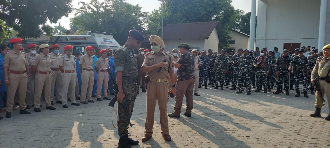 Police march in Kokrajhar