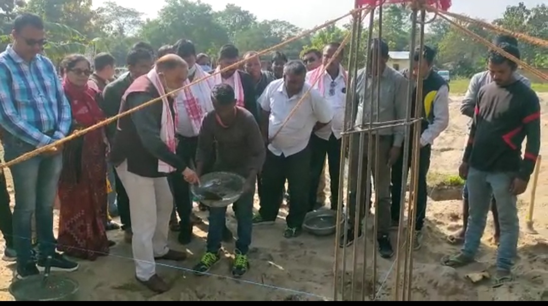 foundation laying of community hall by minister ranjit dutta