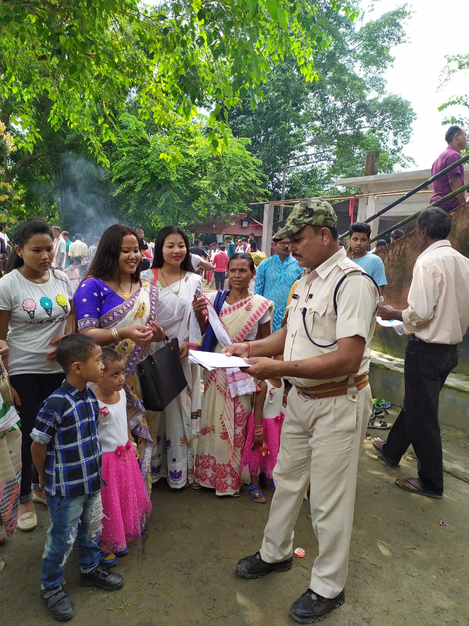 A police officer take special step during Puja