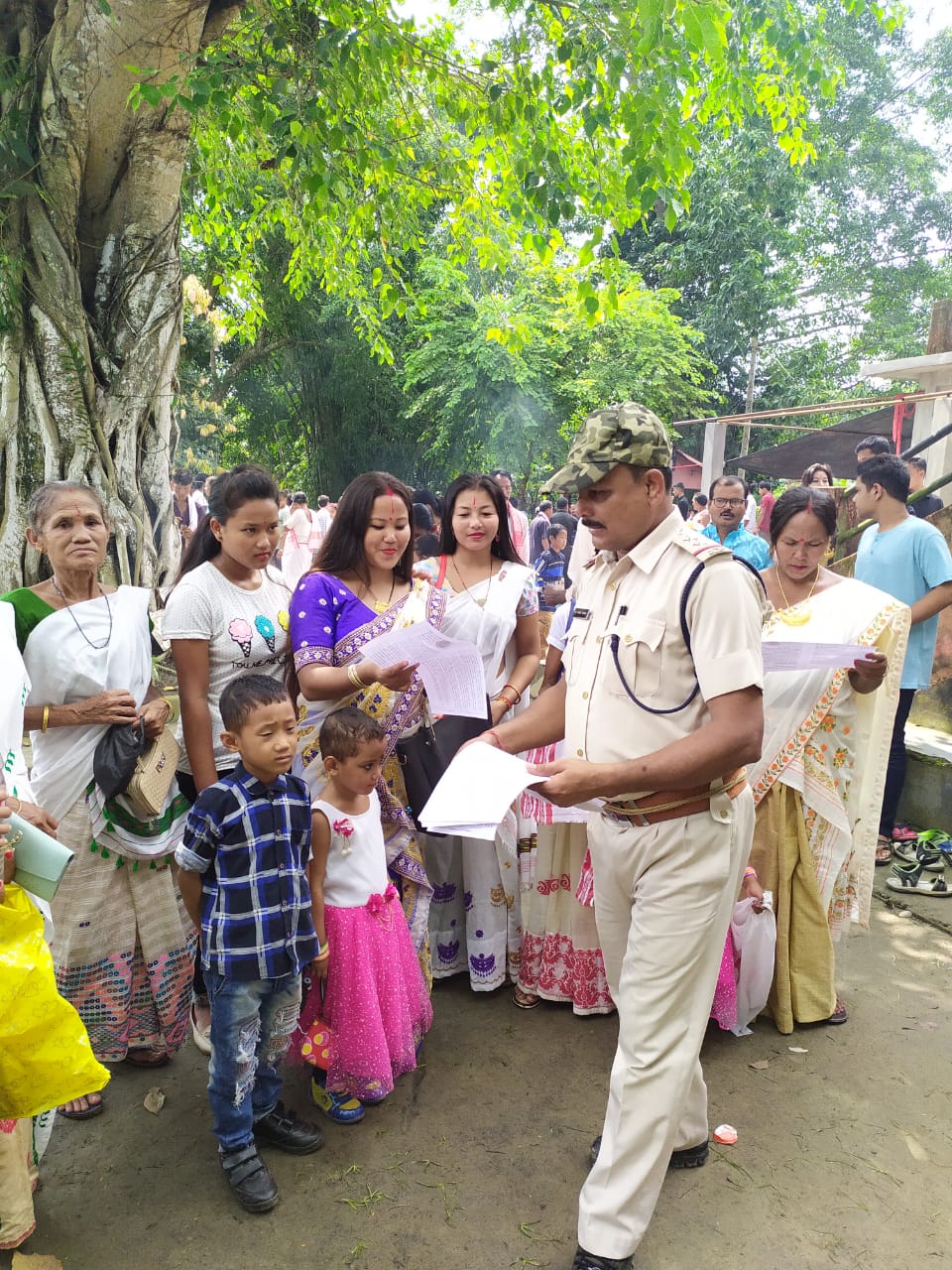 A police officer take special step during Puja