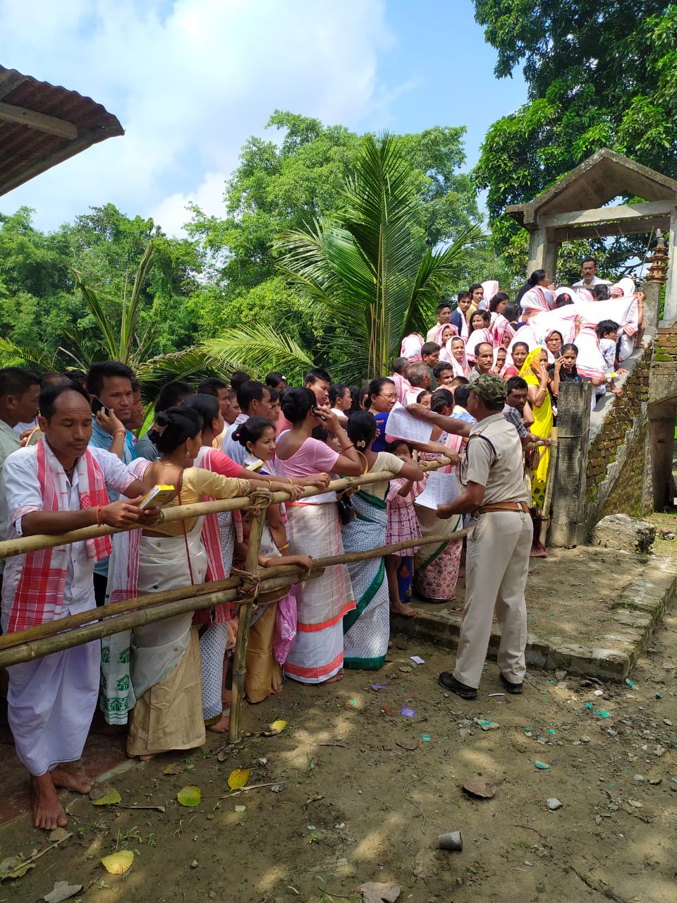 A police officer take special step during Puja