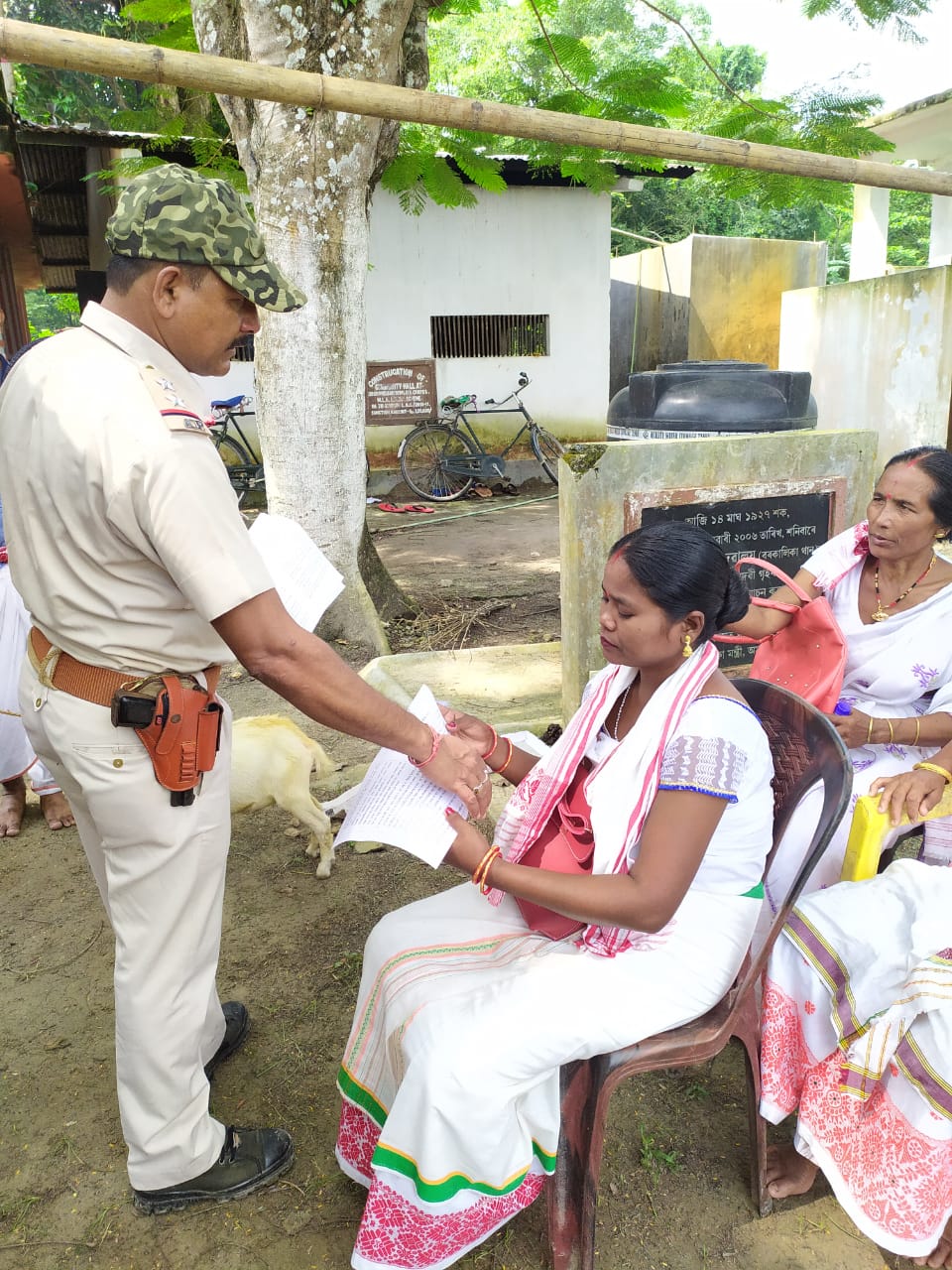 A police officer take special step during Puja