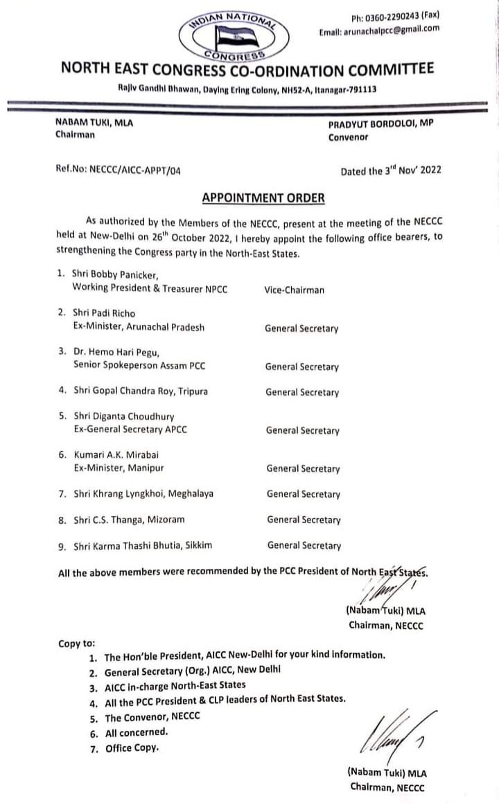 Reconstitutes of North East Coordination Committee