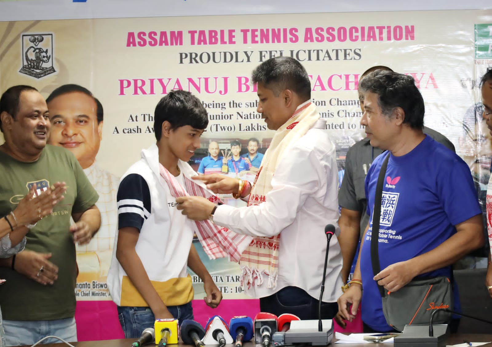 Minister Pijush Hazarika at felicitation ceremony of Priyanuj Bhattacharya