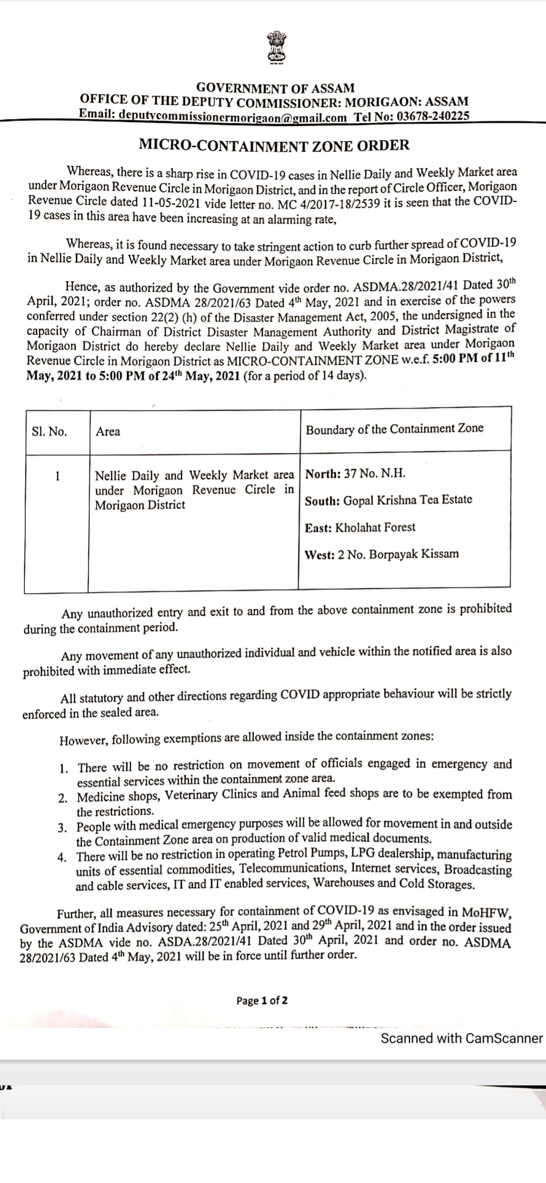 MORIGAON CONTAINTMENT ZONE