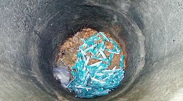 The Lutheran High Secondary School campus is filled with syringes used in vaccination