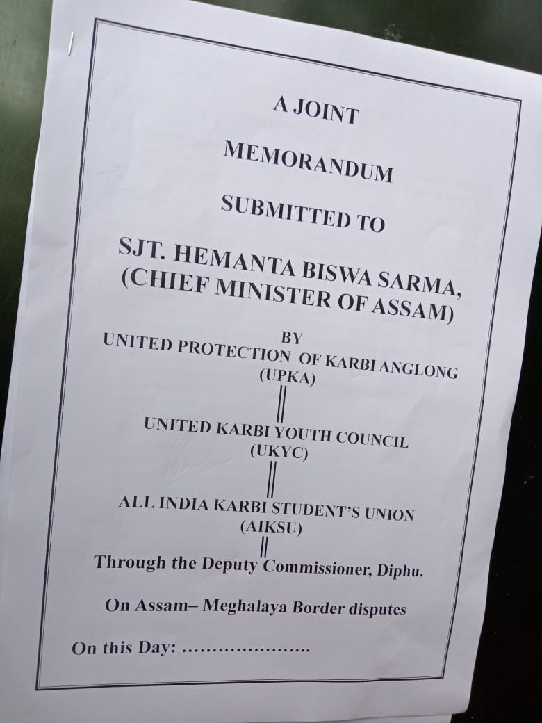 karbi unions send memorandum to cm opposing give and take policy on border issue