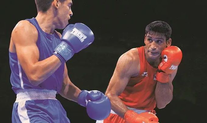 Boxer  Ashish Kumar  in action.