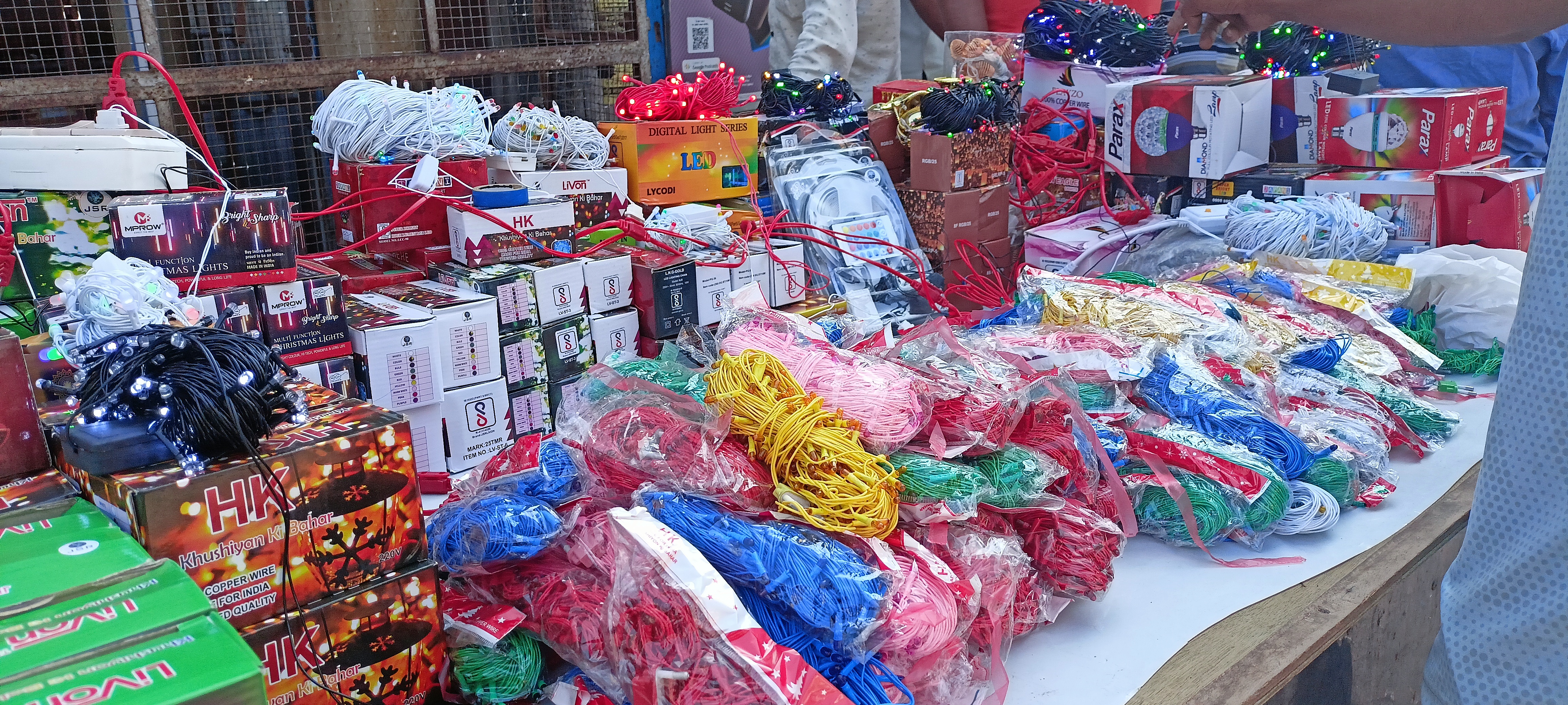 Colorful Chinese lights in the Diwali market