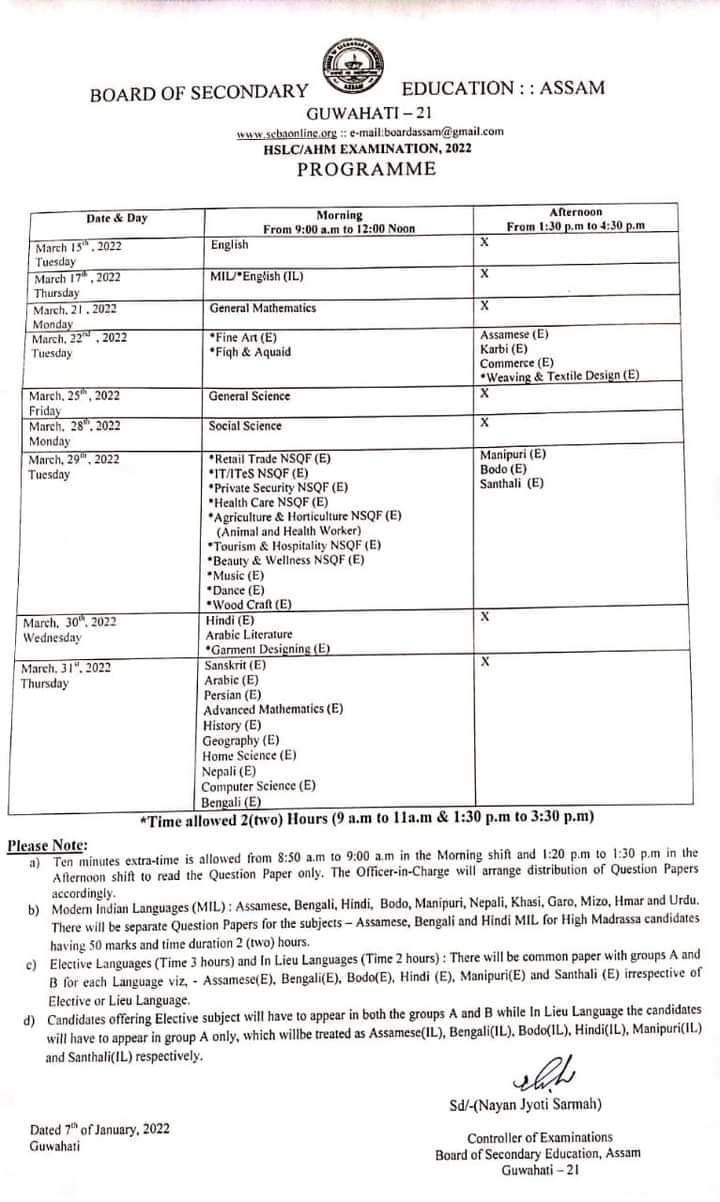 HSLC Exam 2022