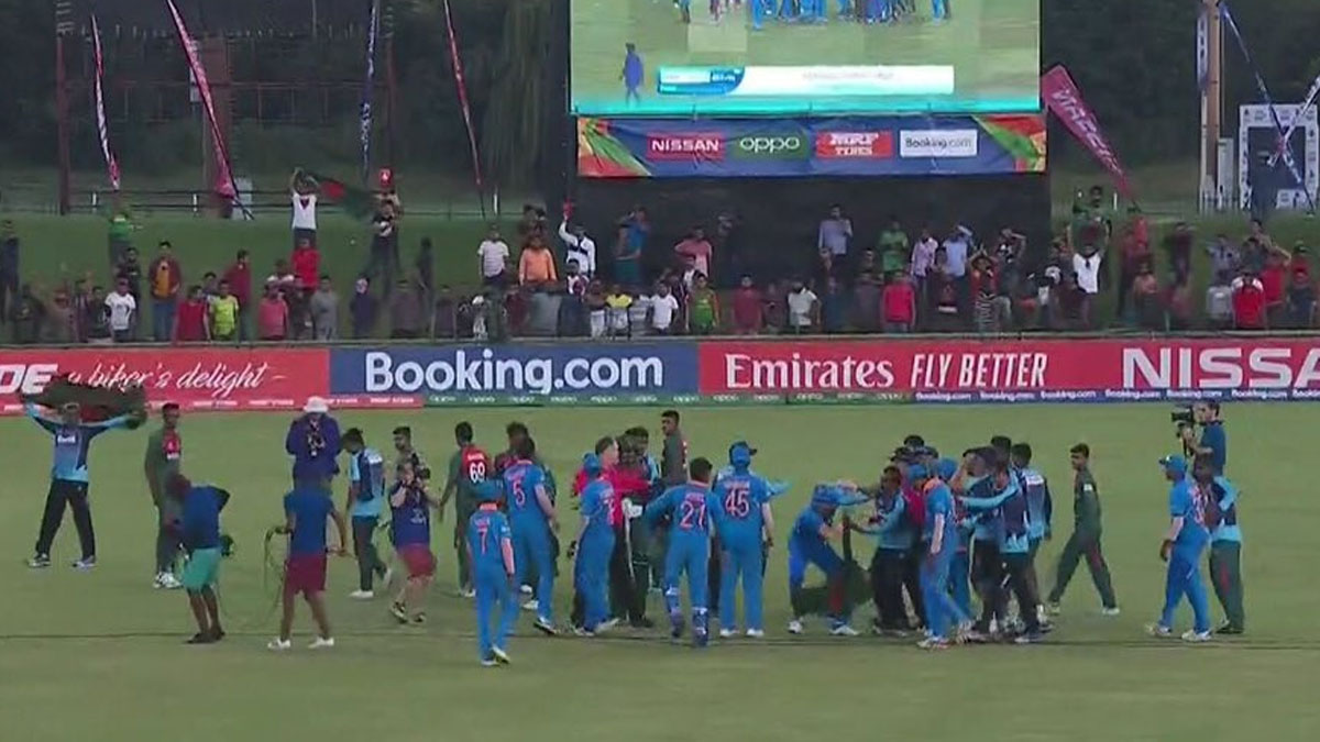 As soon as the match ended, it became a bit tensed with Bangladeshi players rushing to the ground, with few still displaying aggressive body language.