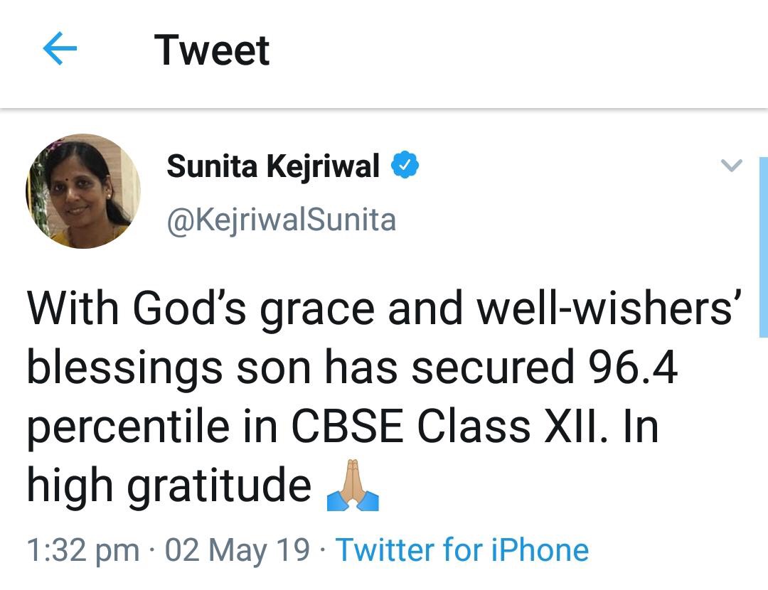 Arvind Kejriwal Son Passed 12th exam CBSE with 96 Percent