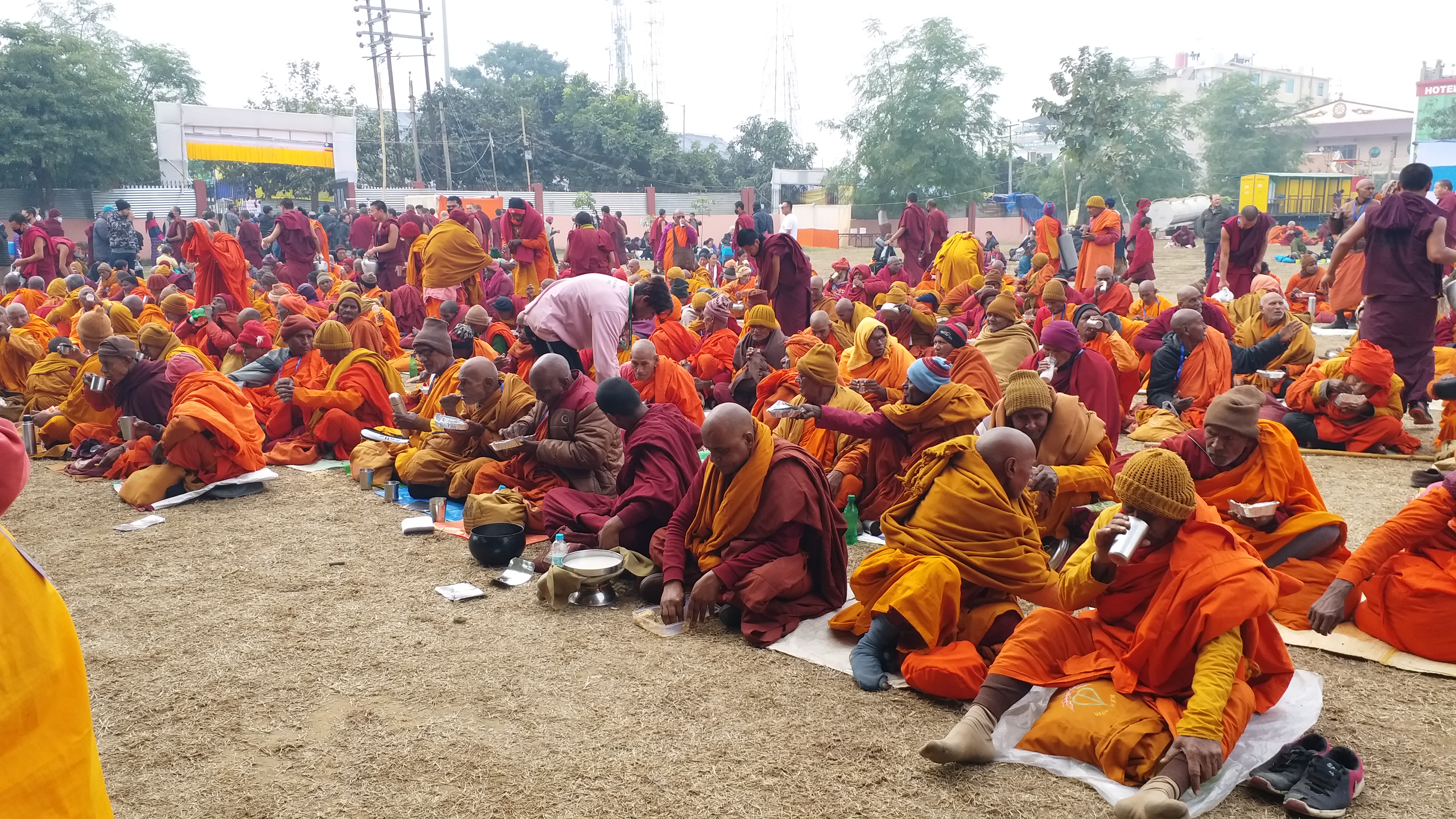 Tea distribution among devotees in dalai lama programme in gaya