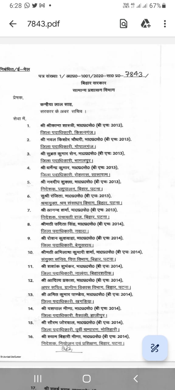 सामान्य प्रशासन विभाग द्वारा जारी की गई लिस्ट