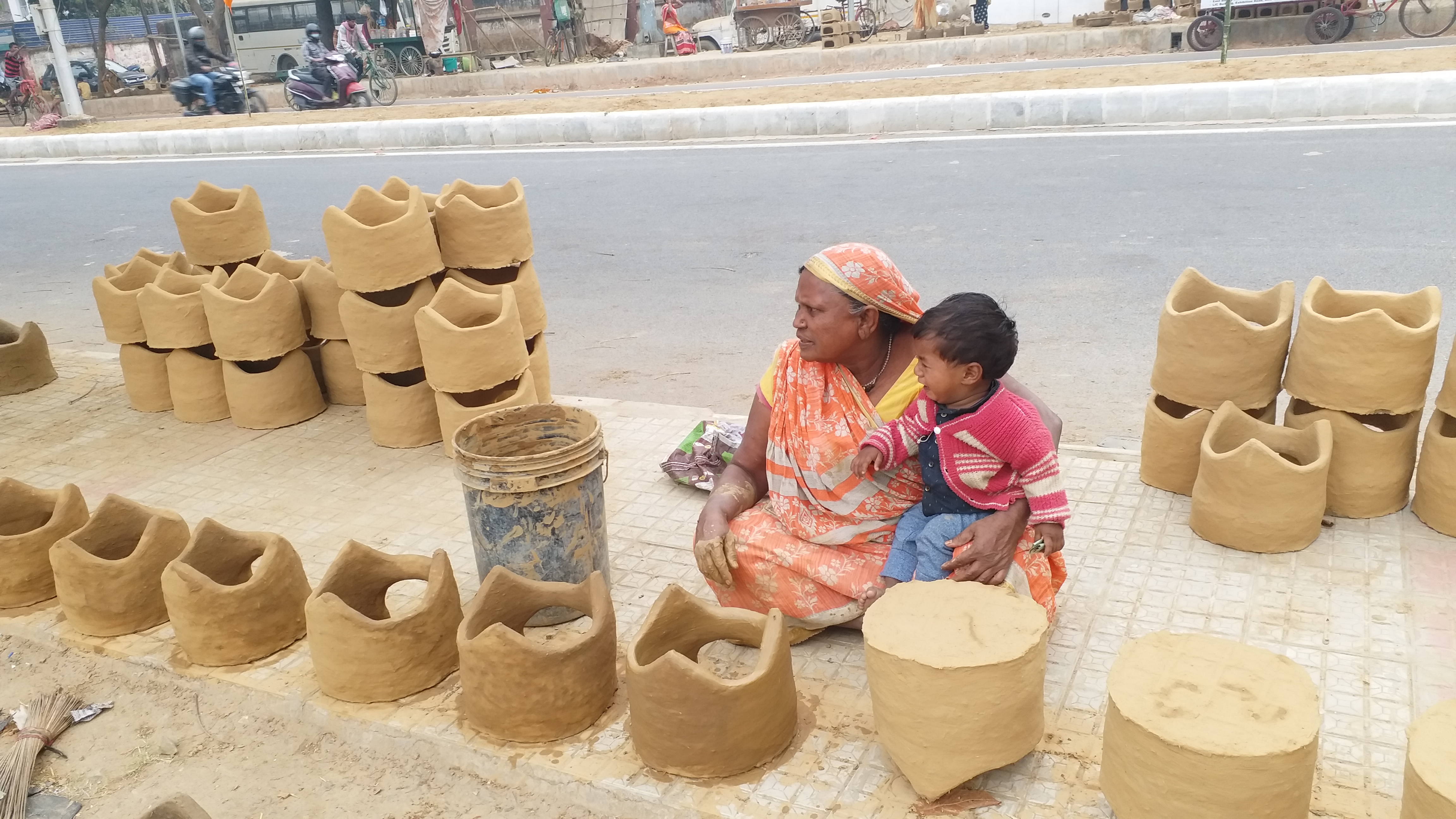 Muslim women make clay stoves for the Chchath Pooja in Patna