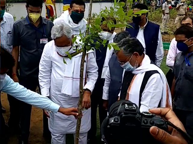 पौधारोपण करते हुए मुख्यमंत्री नीतीश और उपमुख्यमंत्री सुशील मोदी