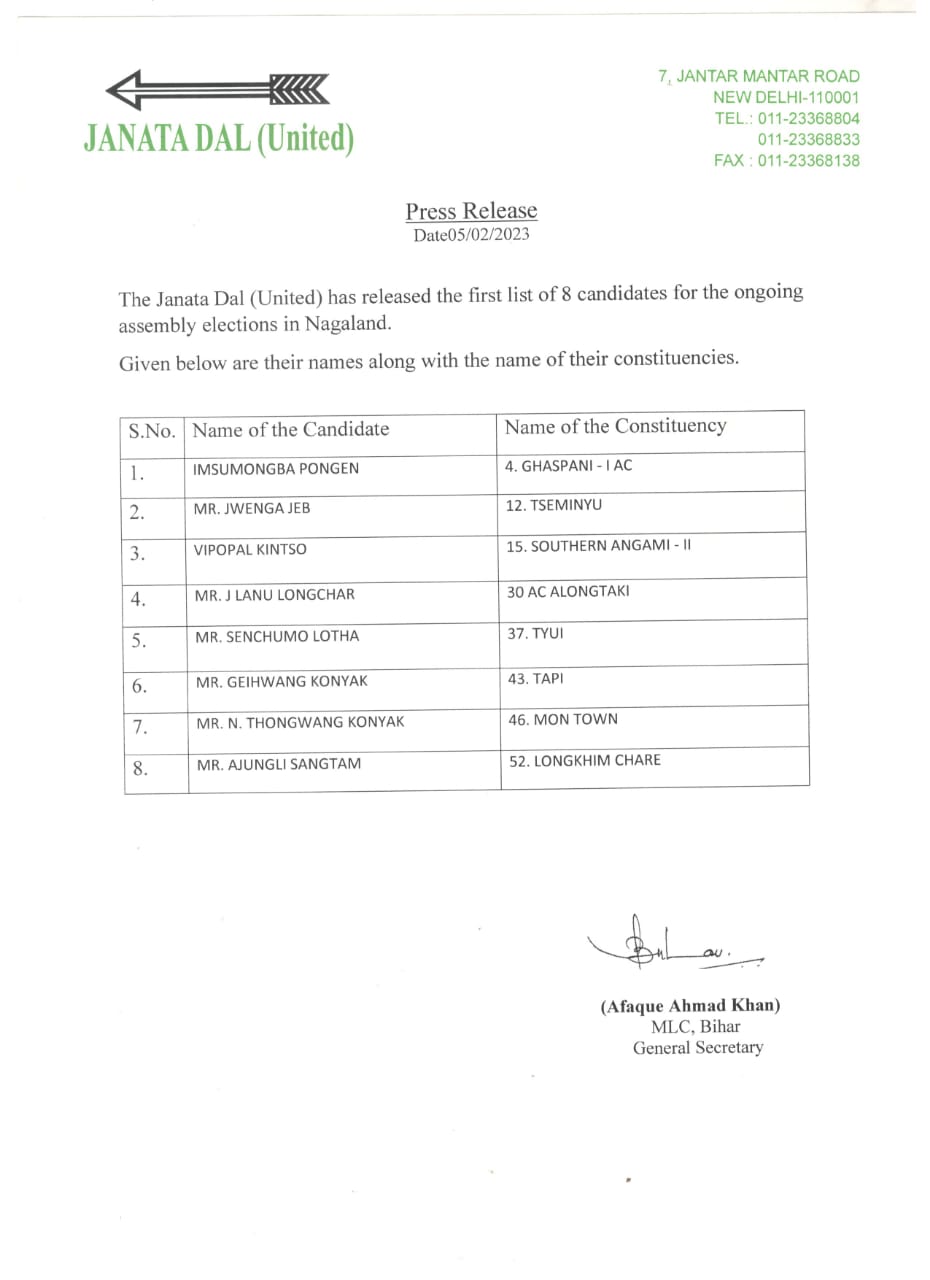 नागालैंड विधानसभा के उम्मीदवारों की लिस्ट