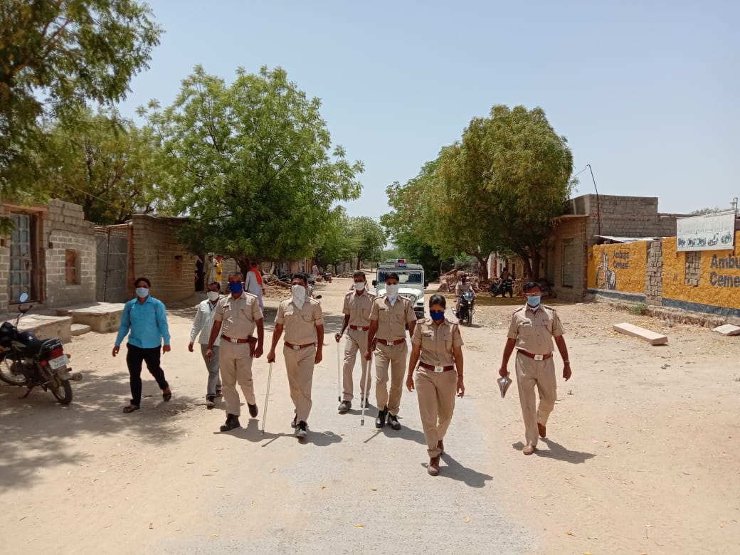 police did a route march, पुलिस ने किया रूट मार्च, आहोर लॉकडाउन