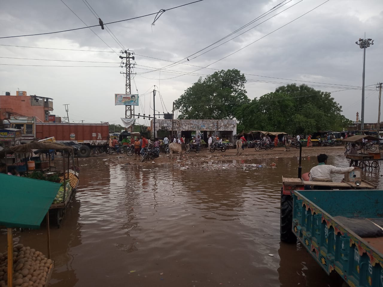 Bhopalgarh news, Rainwater enters shops, Bhopalgarh bus stand