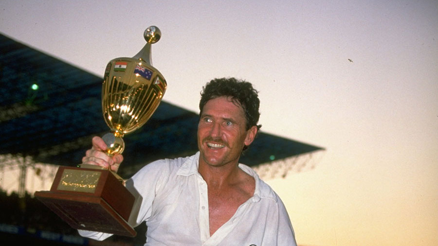 Australia captain Allan Border with the World Cup trophy