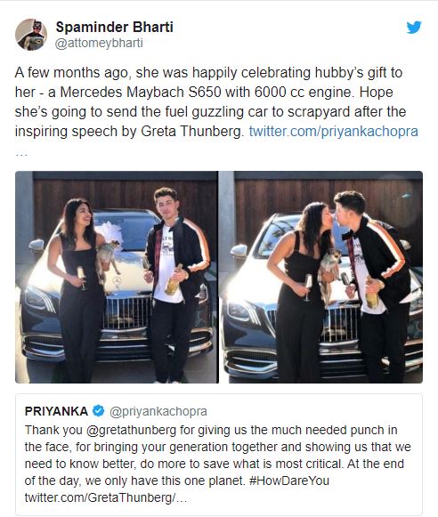 Priyanka Chopra backs up Greta Thunberg