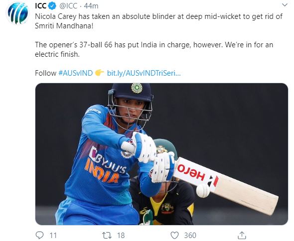 Screengrab of ICC's Tweet