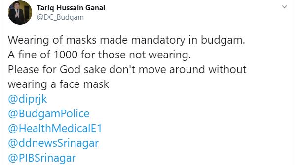 Wearing of masks made mandatory in budgam