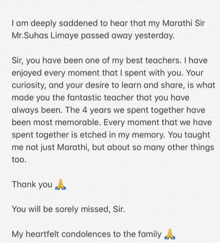 Aamir Khan lost his marathi teacher