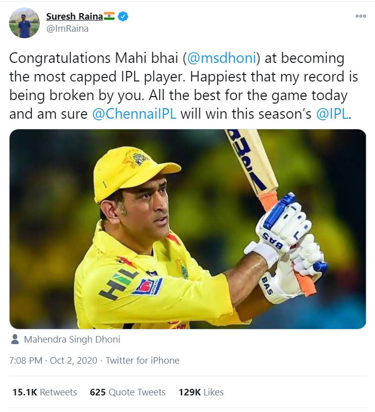 Suresh Raina reacts on MS Dhoni breaking his IPL record