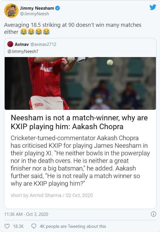 Aakash Chopra, Jimmy Neesham, Kings XI Punjab, CRICKET AAKASH