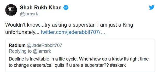 Shah Rukh Khan on his retirement