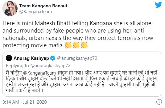 Kangna Ranaut calls Anurag kashyap Mini mahesh Bhatt