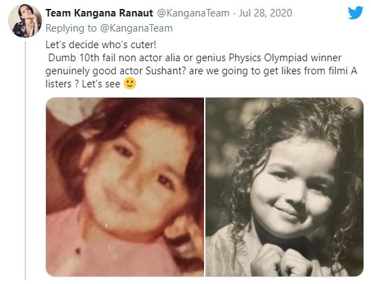 kangna ranaut compares alia bhatt and sushat singh rajput