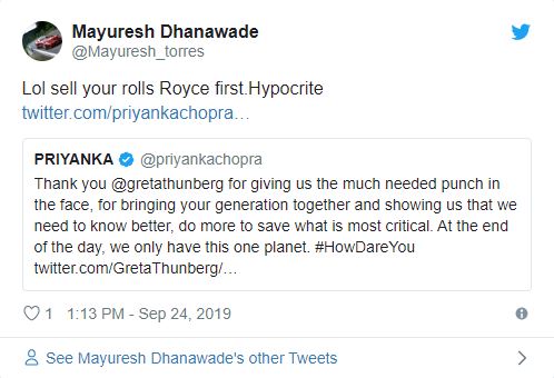 Priyanka Chopra backs up Greta Thunberg