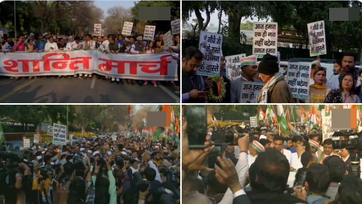 Congress leaders and workers take out 'peace march' over violence in Delhi